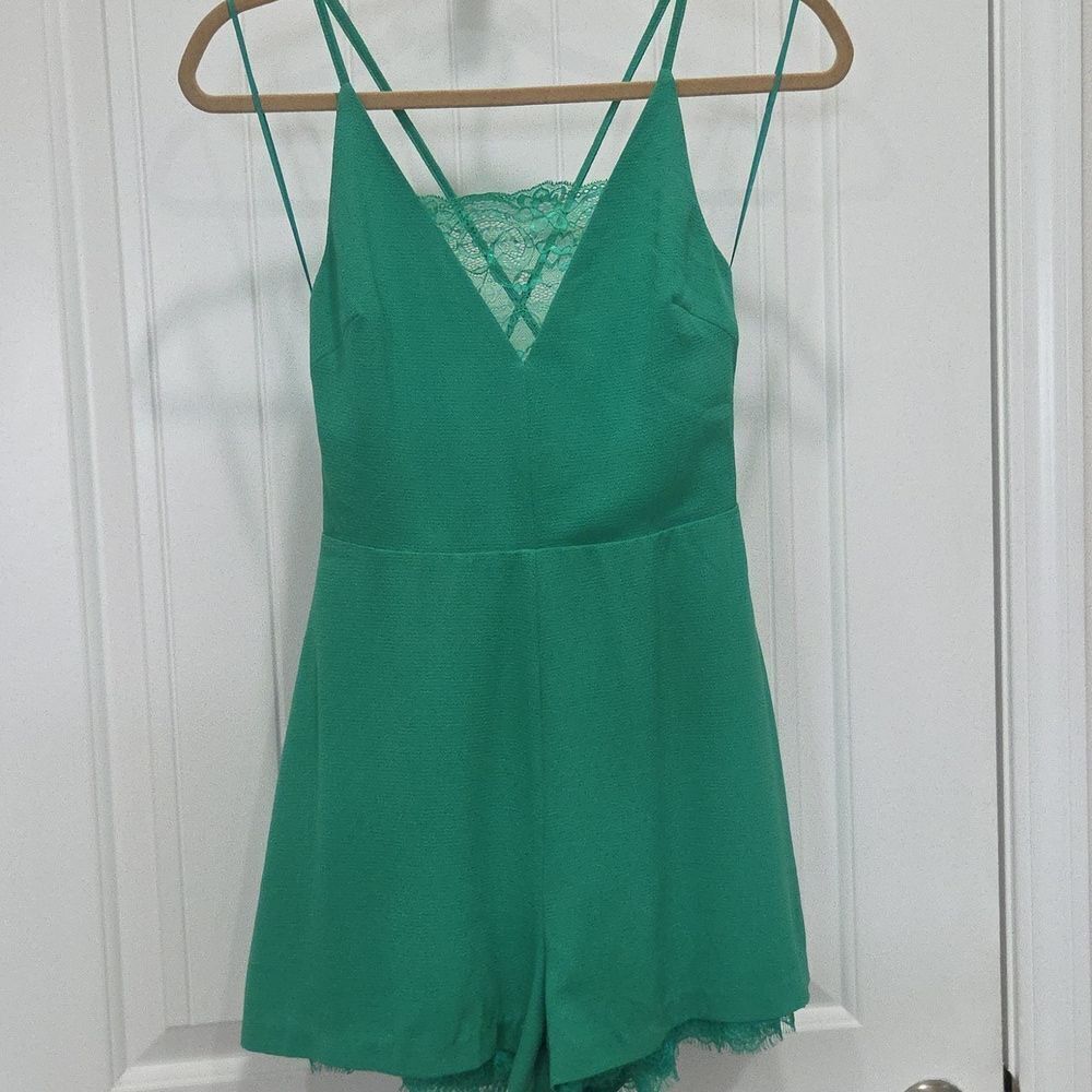 Lush Womans Green Lace Detail Romper, Small